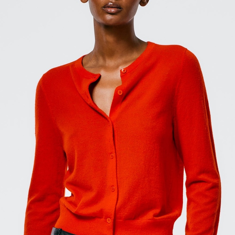 Autumn Cashmere 100% Pure Cashmere Cardigan Orange Sweater 3/4 Sleeve